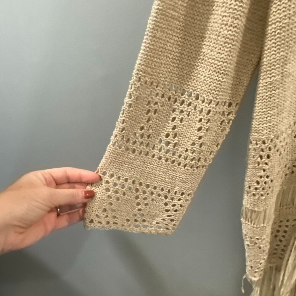 NWT Michael Kors Crochet Fringe Hem Cardigan - Tan XL - Picture 3 of 9